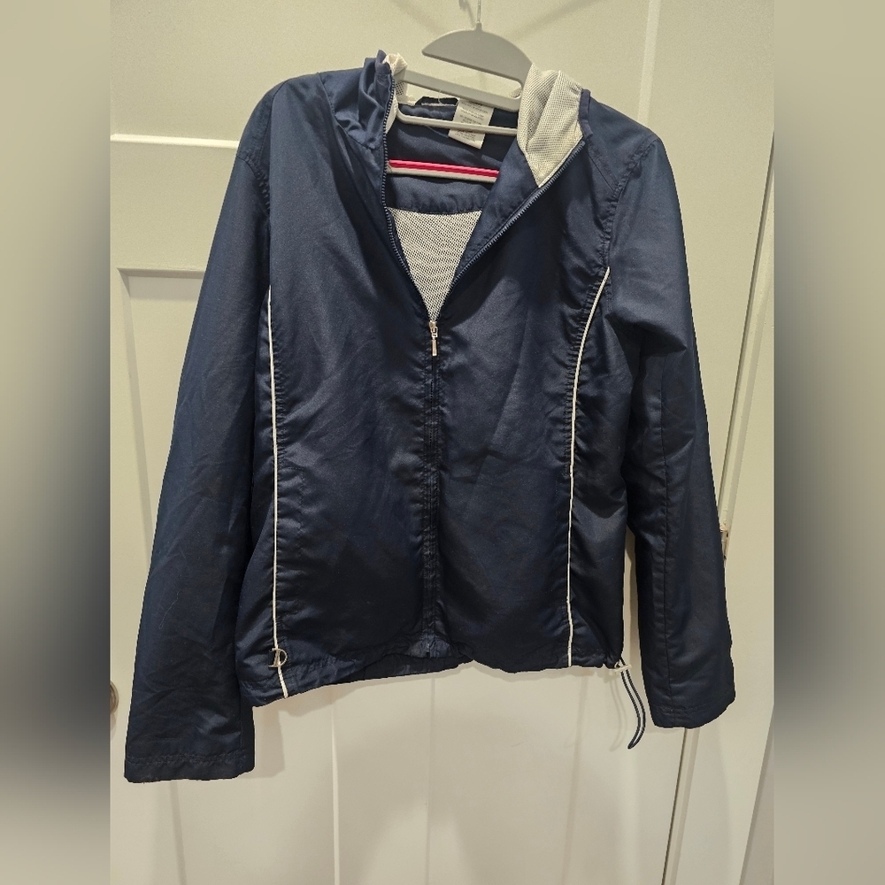 Lands’ End Navy Hooded Windbreaker Jacket Women’s Small (4/6) Lightweight Zip-Up